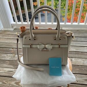Samantha Vega Bicolor Off White Creme Accent Ribbon Synthetic Leather Purse